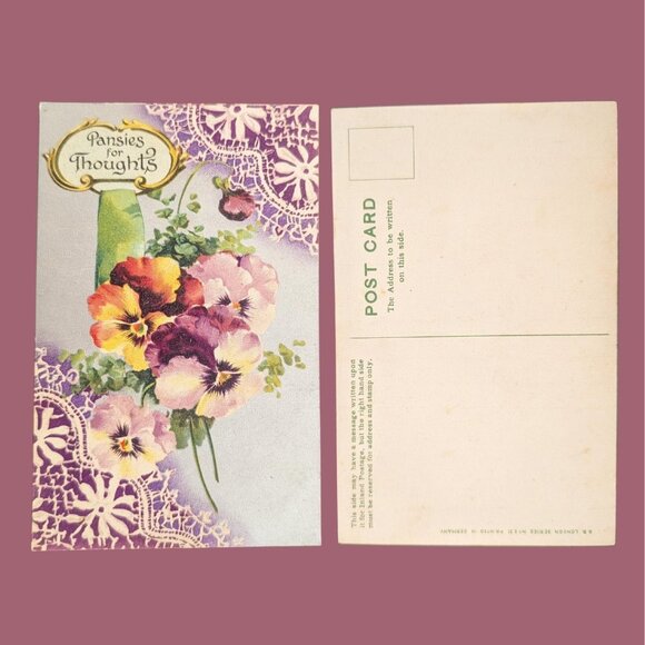 Vintage Blank Edwardian Postcard Art Nouveau Pansy Lace - Picture 1 of 2